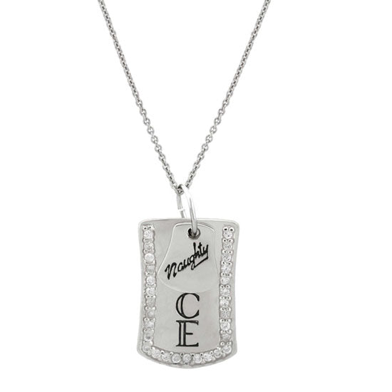 Sterling Silver "Naughty & Nice" CZ Dog Tag Pendant-2
