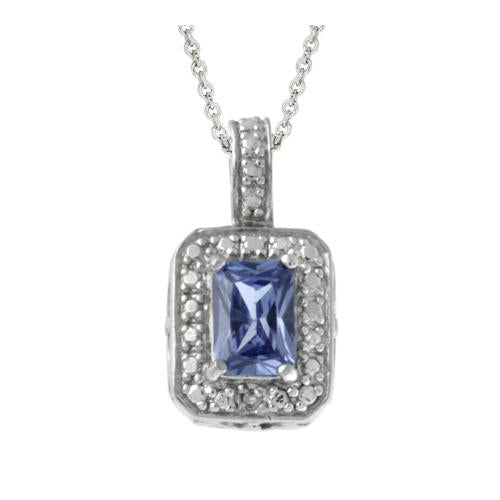 Sterling Silver Diamond Accent & Lavender CZ Rectangle Pendant
