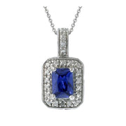 Sterling Silver Diamond Accent & Blue CZ Rectangle Pendant