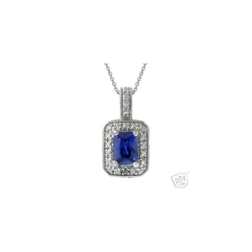 Sterling Silver Diamond Accent & Blue CZ Rectangle Pendant-2