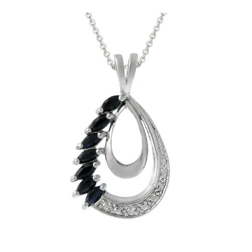 Sterling Silver Diamond Accented Sapphire Teardrop Pendant