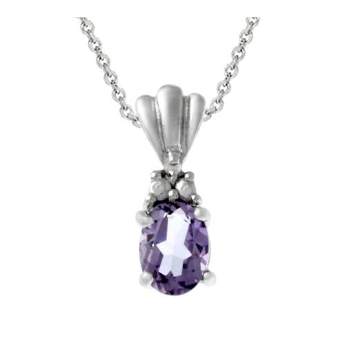 Sterling Silver Diamond Accented Oval Amethyst Pendant