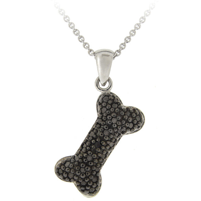 Sterling Silver Black Diamond Accent Bone Pendant