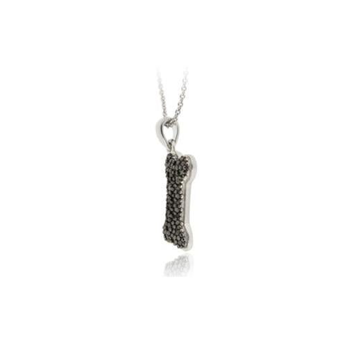 Sterling Silver Black Diamond Accent Bone Pendant-2