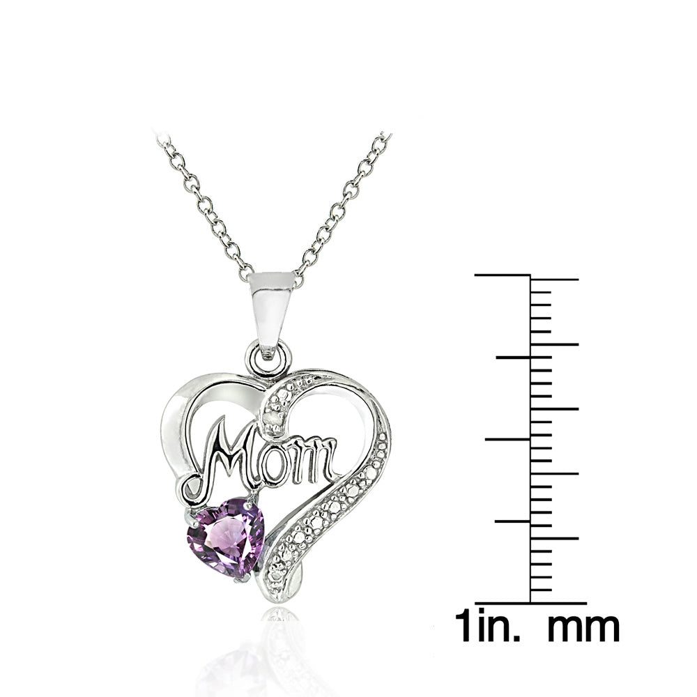Sterling Silver Amethyst & Diamond Accent Mom Heart Pendant-3