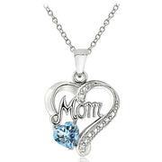 Sterling Silver Blue Topaz & Diamond Accent "Mom" Heart Pendant