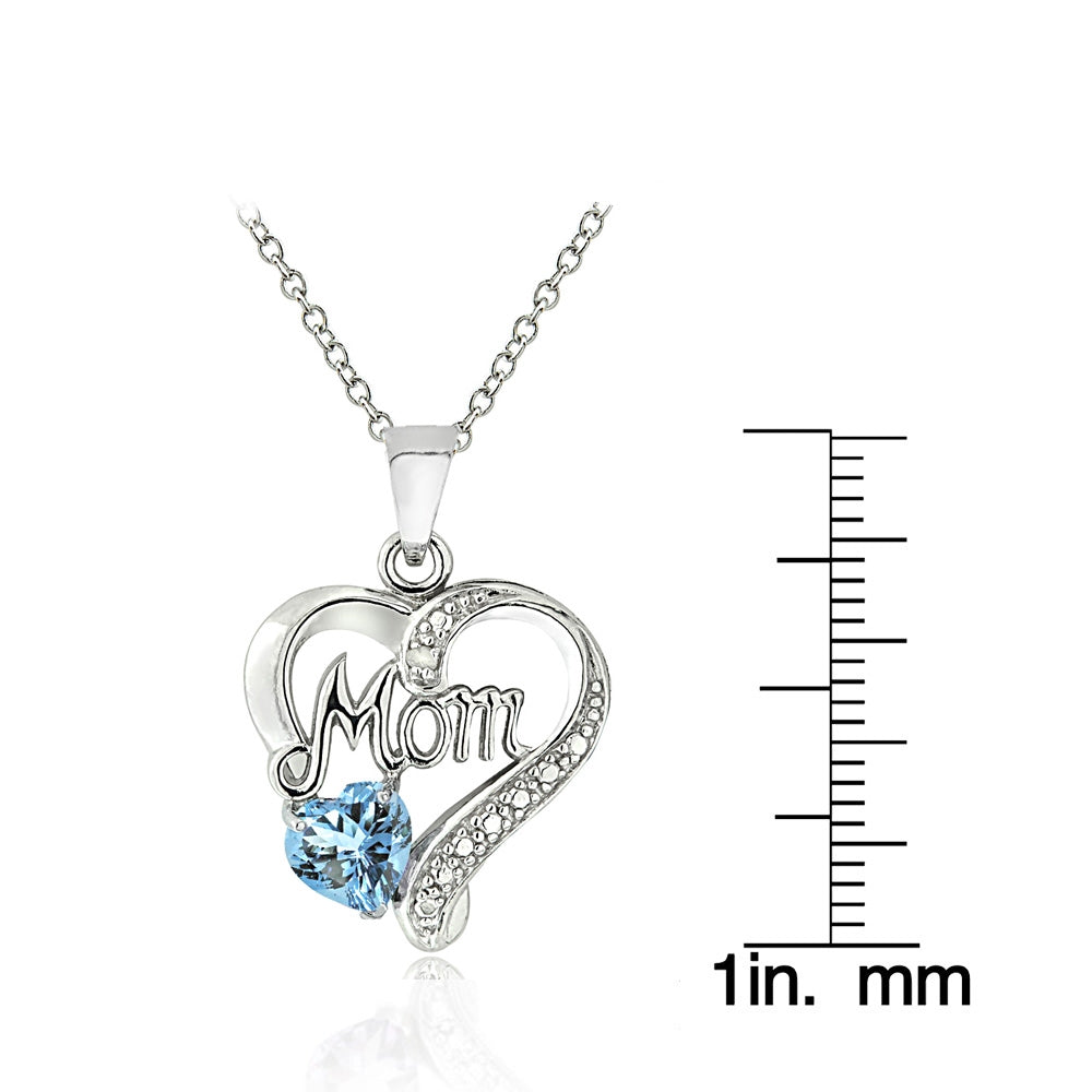 Sterling Silver Blue Topaz & Diamond Accent "Mom" Heart Pendant-3