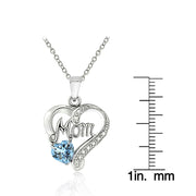 Sterling Silver Blue Topaz & Diamond Accent "Mom" Heart Pendant