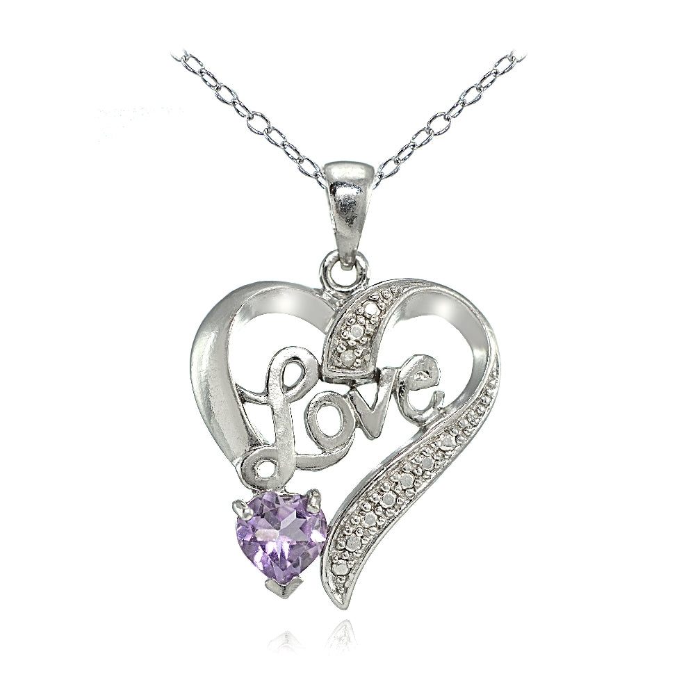 Sterling Silver Amethyst & Diamond Accent "Love" Heart Pendant