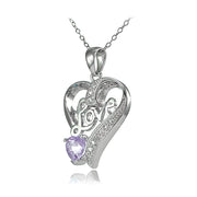 Sterling Silver Amethyst & Diamond Accent "Love" Heart Pendant
