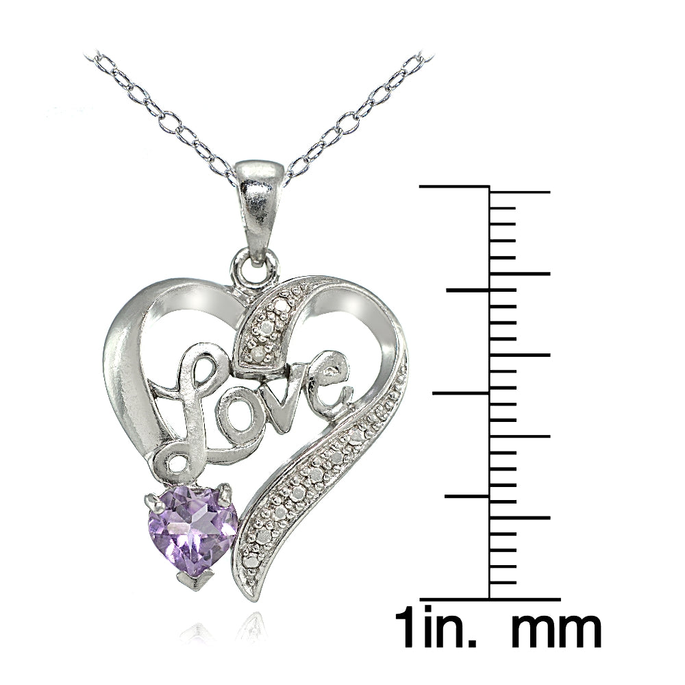 Sterling Silver Amethyst & Diamond Accent "Love" Heart Pendant-3