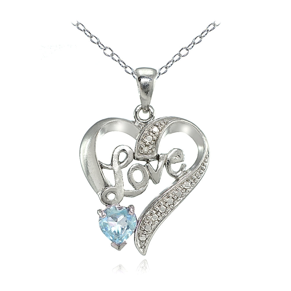 Sterling Silver Blue Topaz 'Love' Heart Pendant