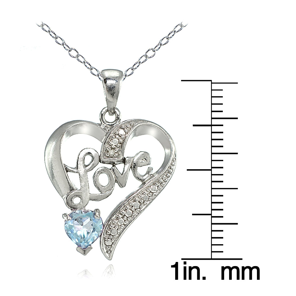 Sterling Silver Blue Topaz 'Love' Heart Pendant-3