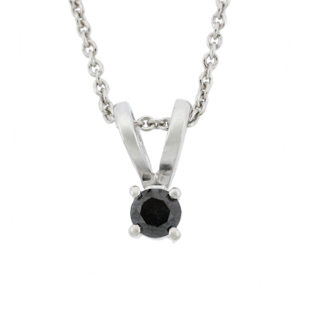 Sterling Silver 1/4 CT Black Diamond Stud Solitaire Pendant