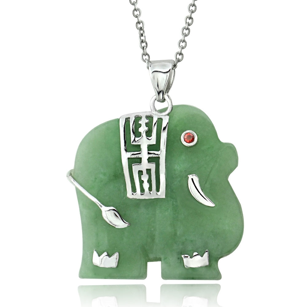 Sterling Silver and Green Chinese Jade 'Longevity' Elephant Pendant