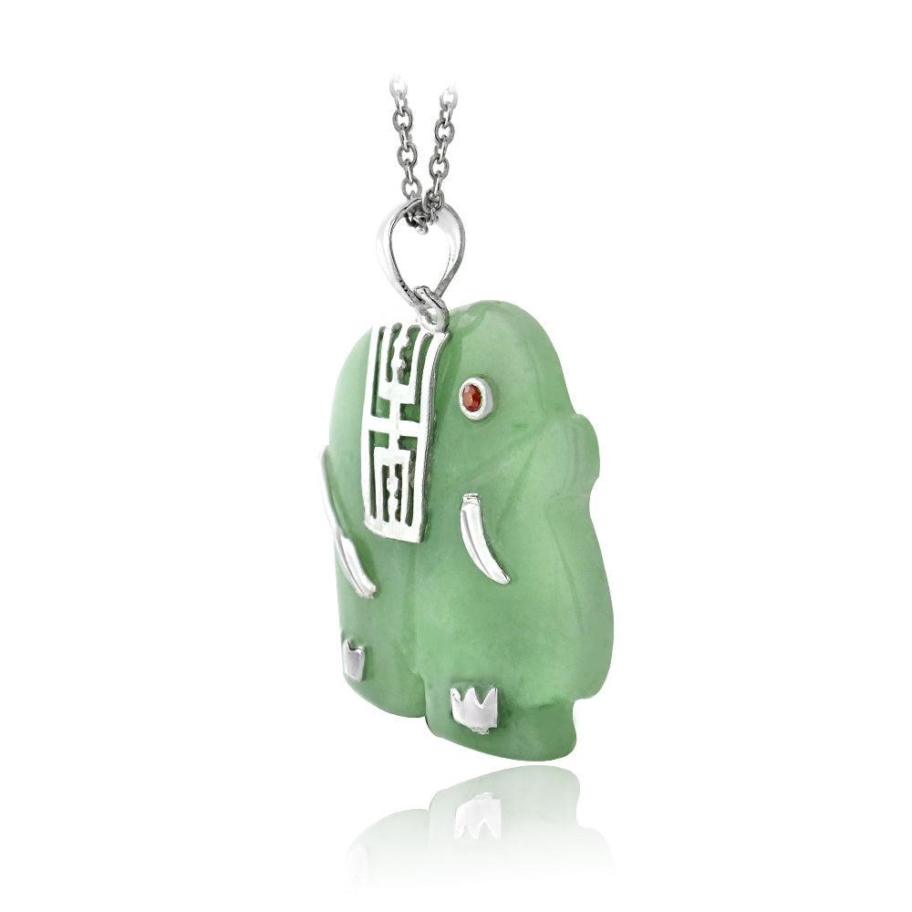 Sterling Silver and Green Chinese Jade 'Longevity' Elephant Pendant-2