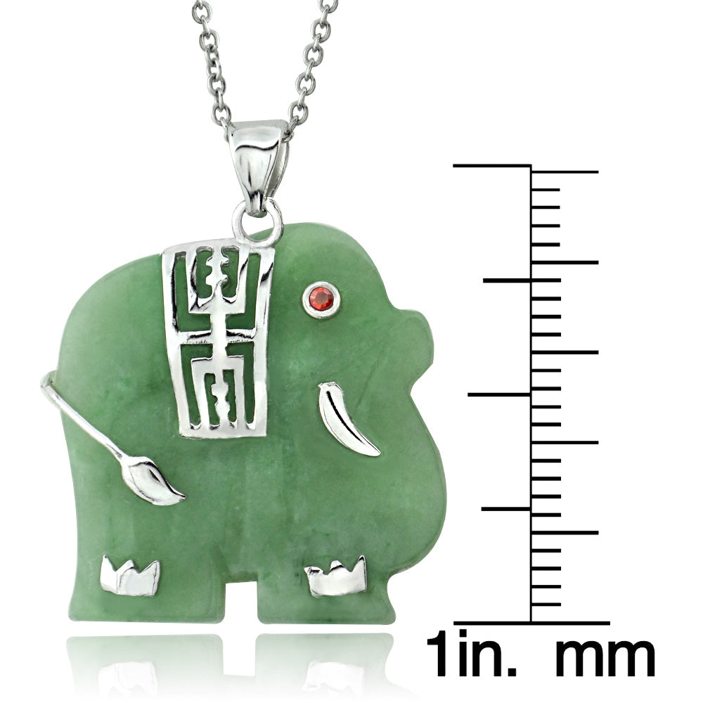 Sterling Silver and Green Chinese Jade 'Longevity' Elephant Pendant-3