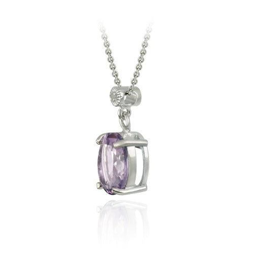 Sterling Silver 3.1 CT. Oval Amethyst and Diamond Pendant-2