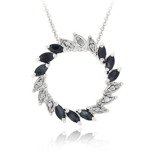 Sterling Silver Sapphire & Diamond Accent Circle Pendant