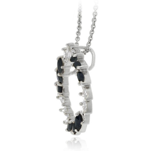 Sterling Silver Sapphire & Diamond Accent Circle Pendant-2