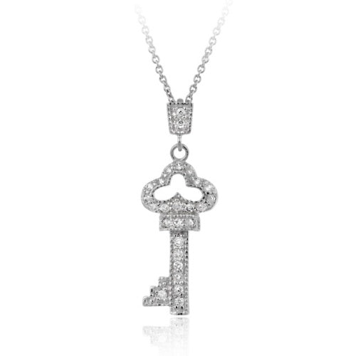 Sterling Silver Designer-Inspired CZ Key Pendant
