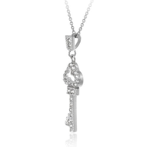 Sterling Silver Designer-Inspired CZ Key Pendant-2