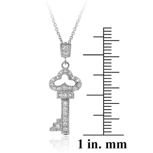 Sterling Silver Designer-Inspired CZ Key Pendant-3