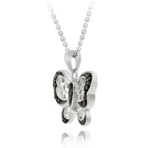 Sterling Silver Black Diamond Accent Butterfly Pendant-2