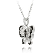 Sterling Silver Black Diamond Accent Butterfly Pendant