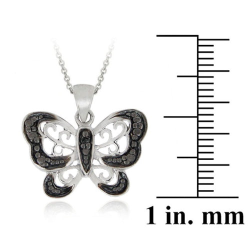 Sterling Silver Black Diamond Accent Butterfly Pendant-3