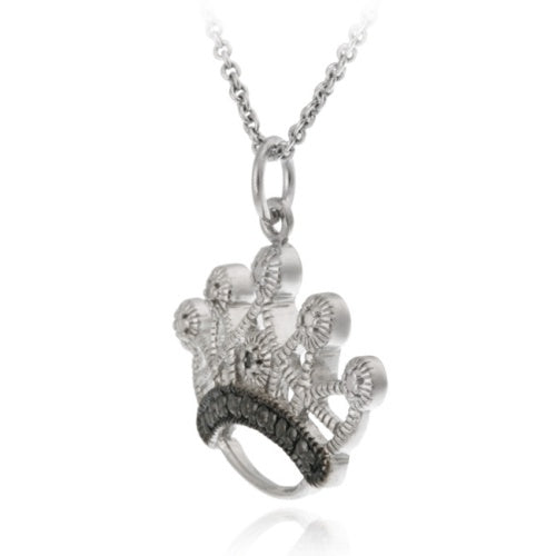 Sterling Silver Black Diamond Accent Designer Crown Pendant-2