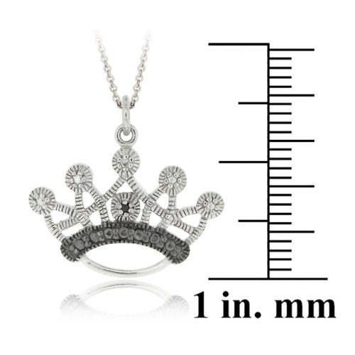 Sterling Silver Black Diamond Accent Designer Crown Pendant-3