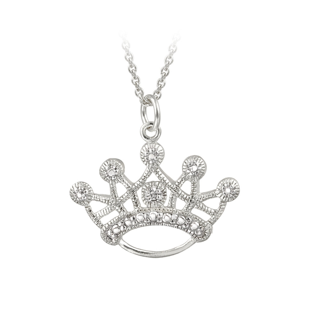 Sterling Silver Diamond Accent Designer Crown Necklace
