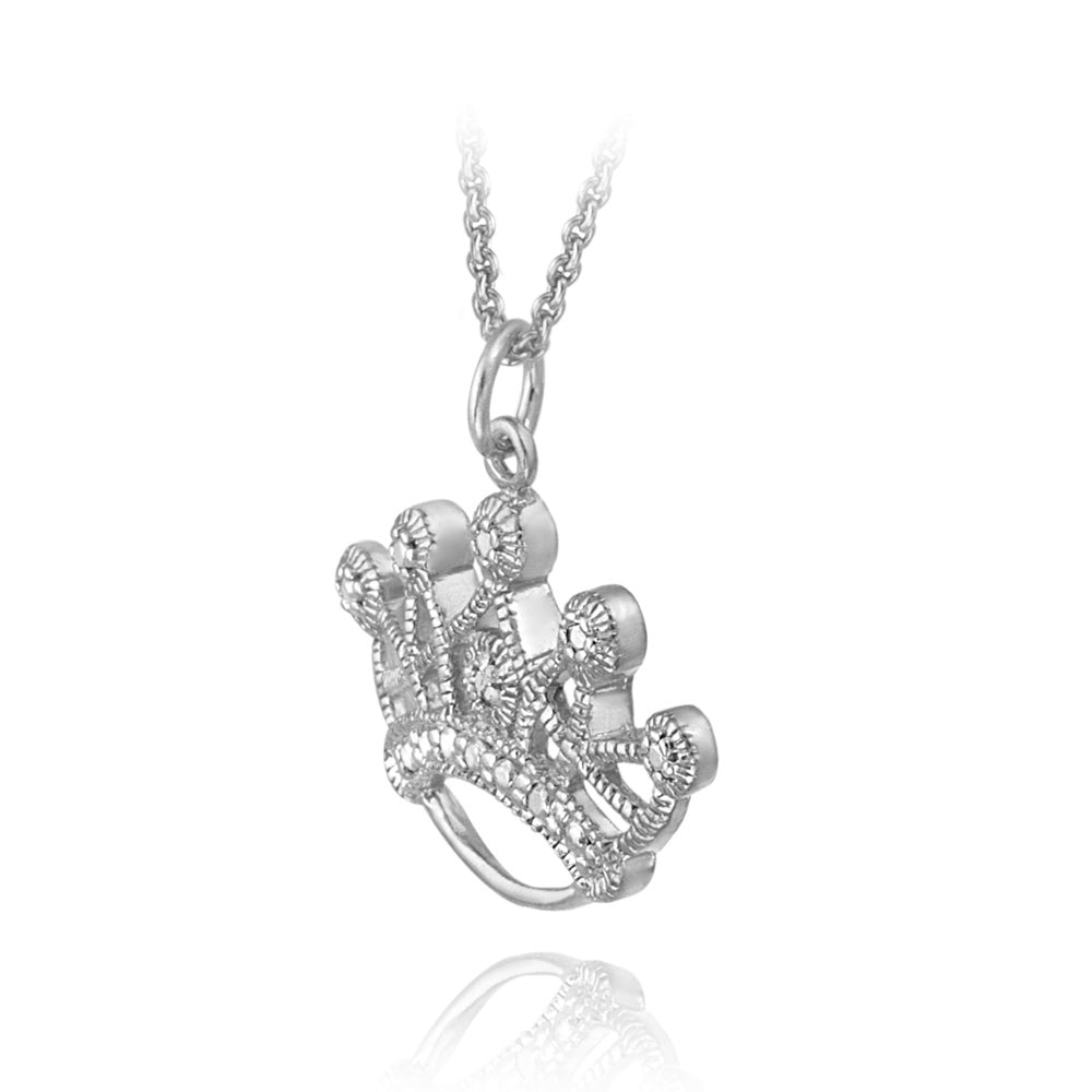 Sterling Silver Diamond Accent Designer Crown Necklace-2