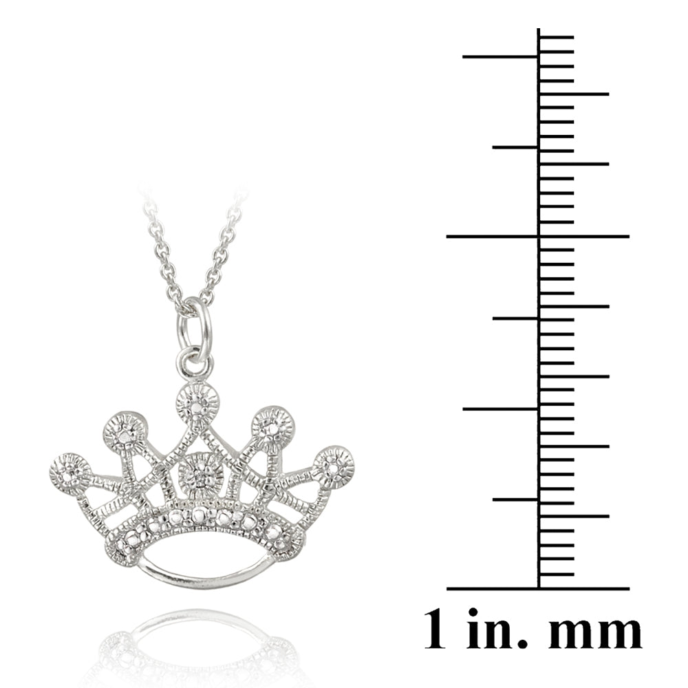 Sterling Silver Diamond Accent Designer Crown Necklace-3
