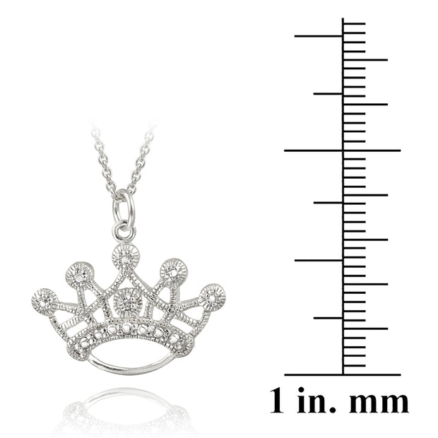 Sterling Silver Diamond Accent Designer Crown Necklace