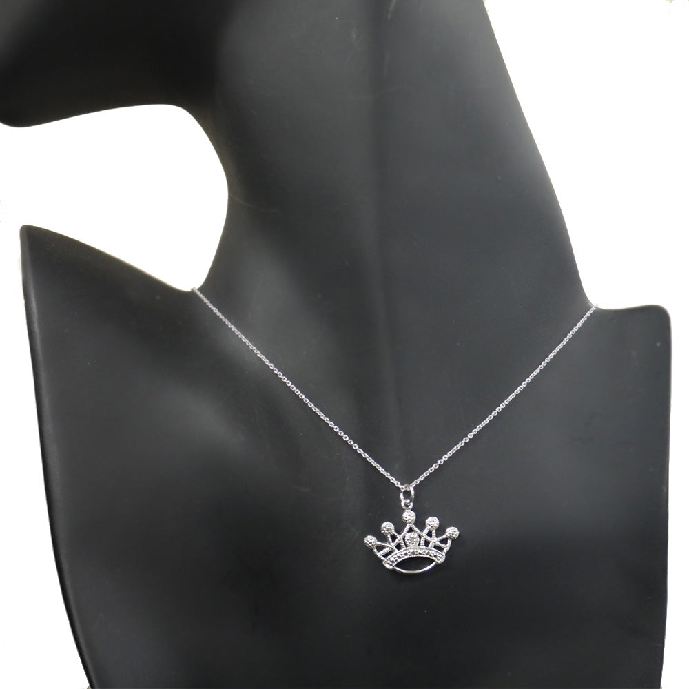 Sterling Silver Diamond Accent Designer Crown Necklace-4