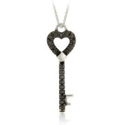 Sterling Silver Black Diamond Accent Designer Heart Key Pendant