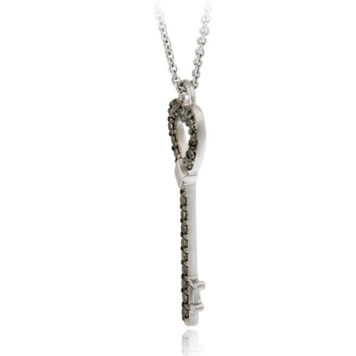 Sterling Silver Black Diamond Accent Designer Heart Key Pendant-3