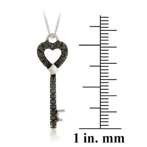 Sterling Silver Black Diamond Accent Designer Heart Key Pendant-4