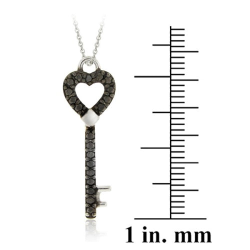 Sterling Silver Black Diamond Accent Designer Heart Key Pendant