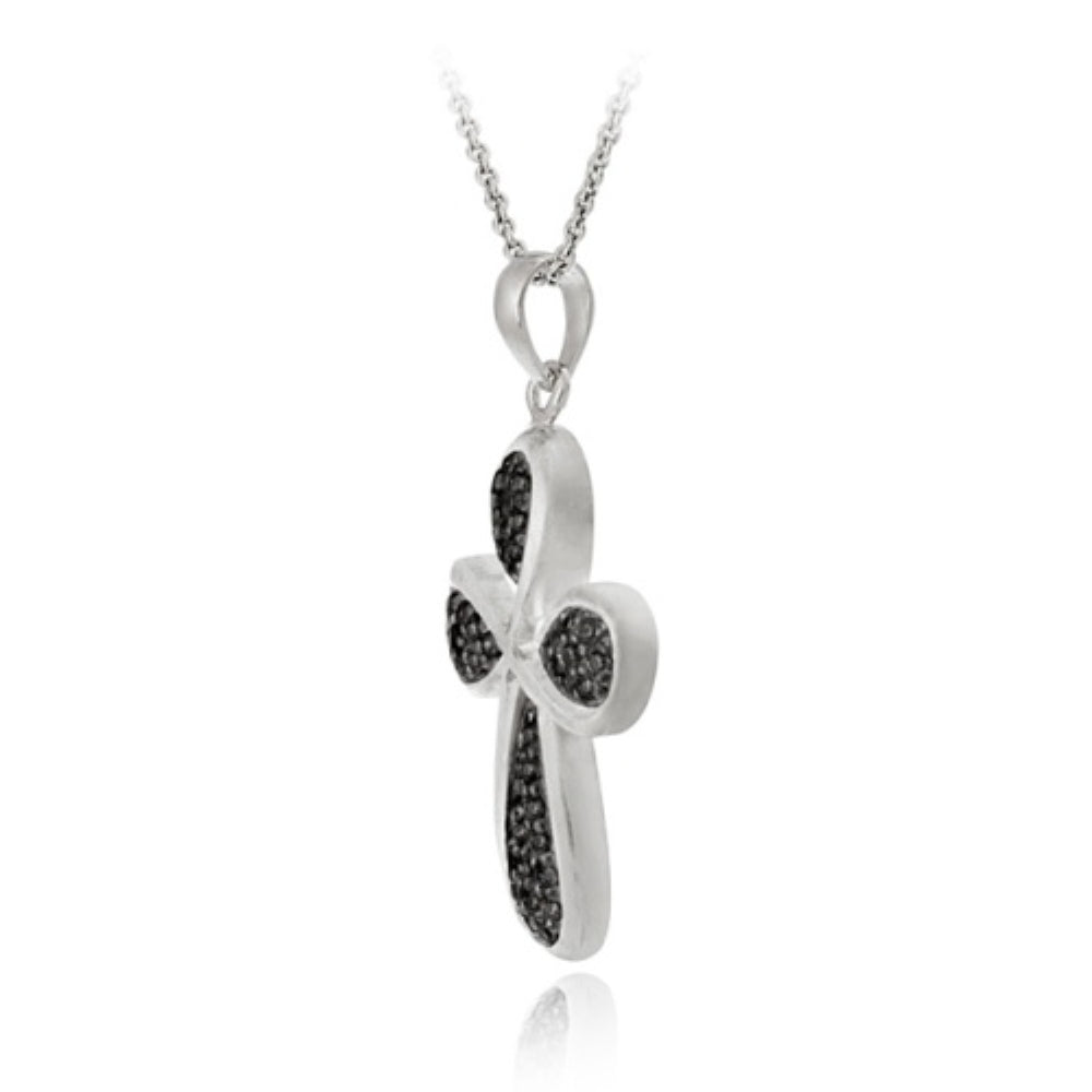 Sterling Silver Black Diamond Accent Ribbon Cross Pendant-3