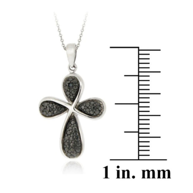 Sterling Silver Black Diamond Accent Ribbon Cross Pendant