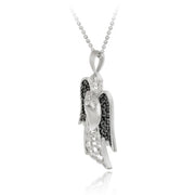 Sterling Silver Black Diamond Accent Filigree Angel And Baby Pendant