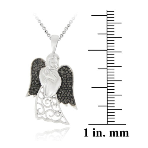Sterling Silver Black Diamond Accent Filigree Angel And Baby Pendant-4