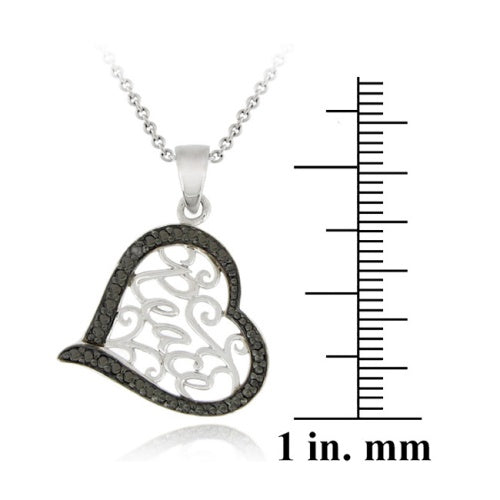 Sterling Silver Black Diamond Accent Heart 'Peace' Filigree Pendant-3