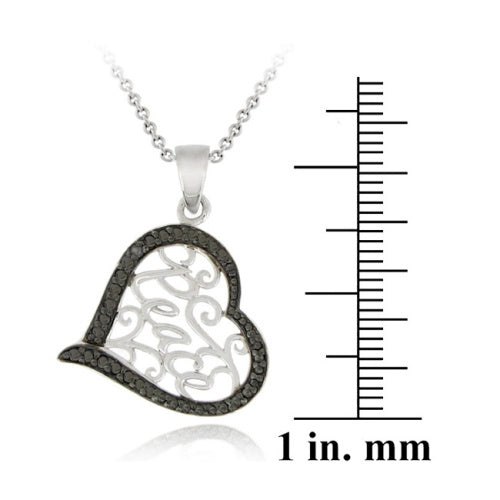 Sterling Silver Black Diamond Accent Heart 'Peace' Filigree Pendant