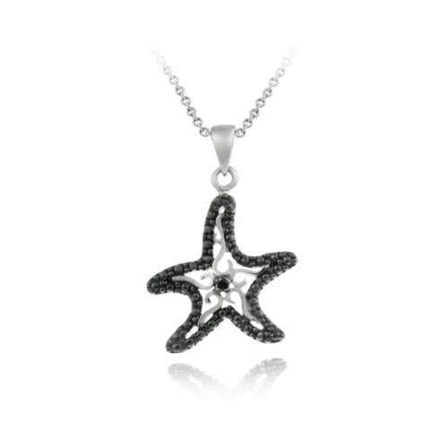 Sterling Silver Black Diamond Accent Starfish Pendant