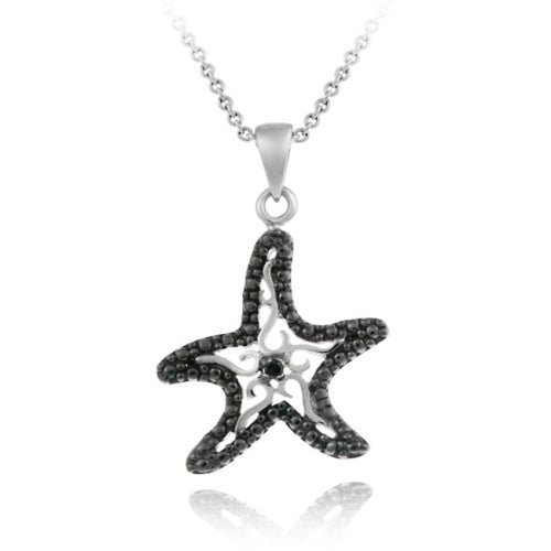 Sterling Silver Black Diamond Accent Starfish Pendant-2