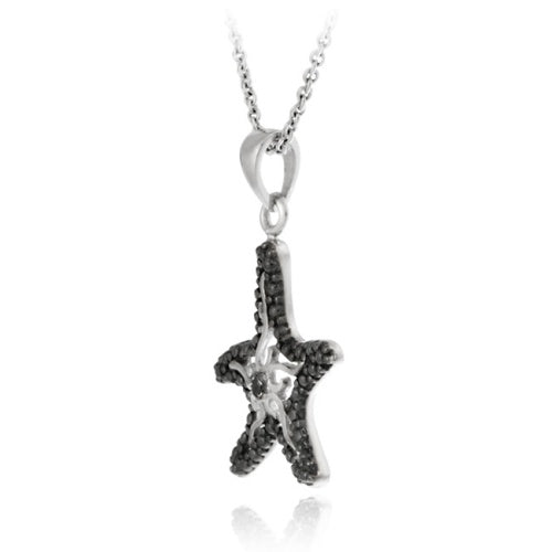 Sterling Silver Black Diamond Accent Starfish Pendant-3